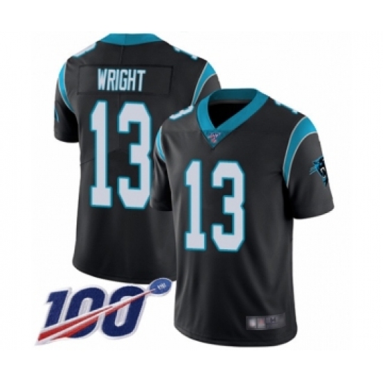 Men's Carolina Panthers 13 Jarius Wright Black Team Color Vapor Untouchable Limited Player 100th Season Football Jersey