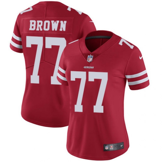 Women's Nike San Francisco 49ers 77 Trent Brown Elite Red Team Color NFL Jersey