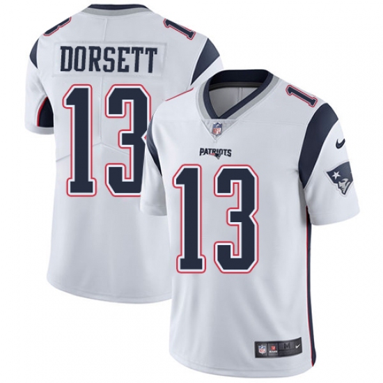 Men's Nike New England Patriots 13 Phillip Dorsett White Vapor Untouchable Limited Player NFL Jersey