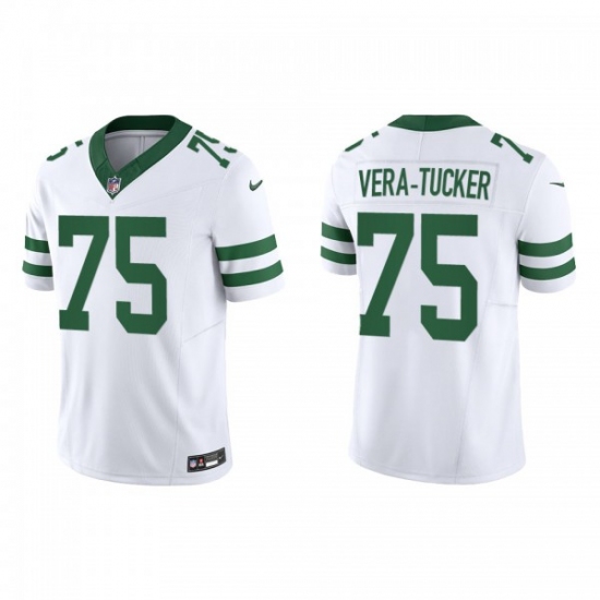 Men's Nike New York Jets 75 Alijah Vera-Tucker White 2023 F.U.S.E. Vapor Limited Throwback Stitched Football Jersey