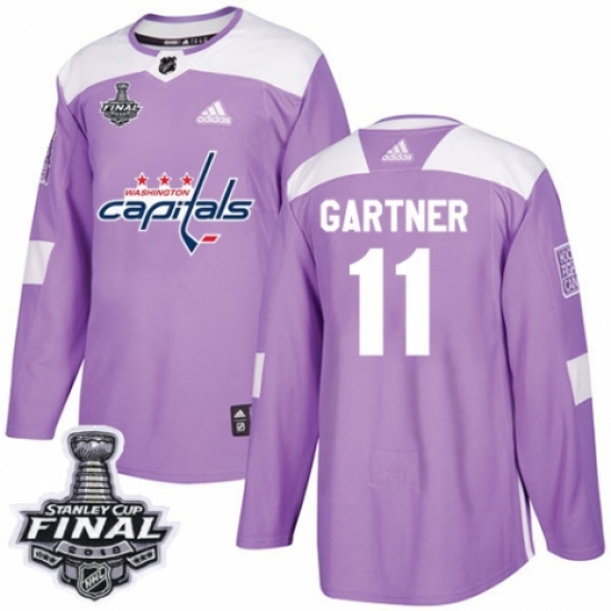 Youth Adidas Washington Capitals 11 Mike Gartner Authentic Purple Fights Cancer Practice 2018 Stanley Cup Final NHL Jersey