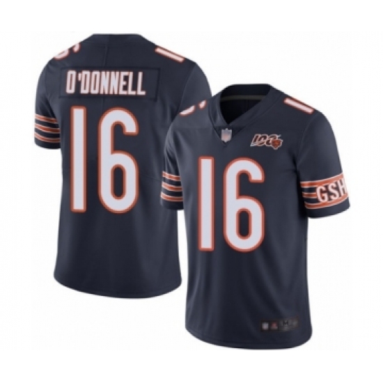 Men's Chicago Bears 16 Pat O'Donnell Navy Blue Team Color 100th Season Limited Football Jersey