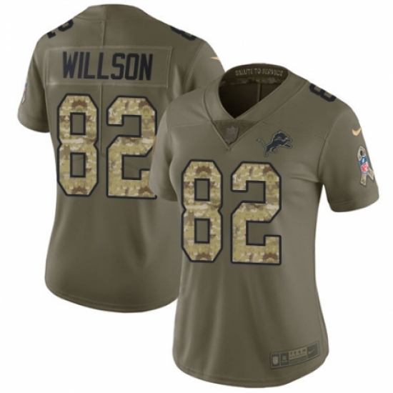 Women's Nike Detroit Lions 82 Luke Willson Limited Olive/Camo Salute to Service NFL Jersey