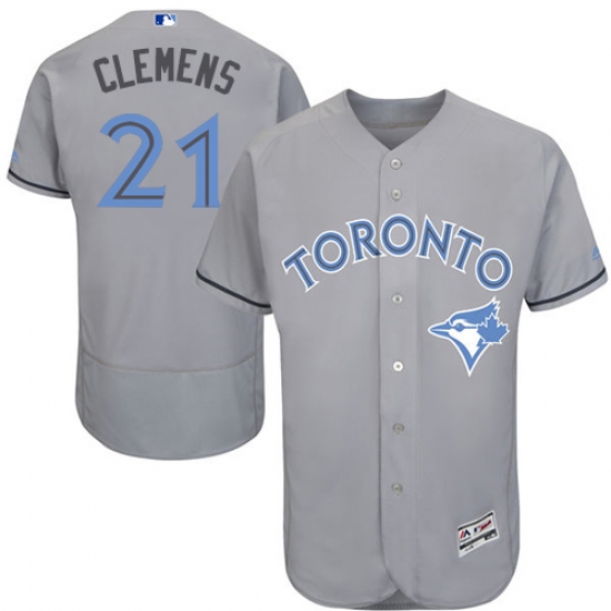 Men's Majestic Toronto Blue Jays 21 Roger Clemens Authentic Gray 2016 Father's Day Fashion Flex Base MLB Jersey
