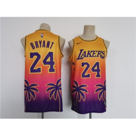 Men's Los Angeles Lakers 24 Kobe Bryant Yellow Pink Throwback basketball Jersey