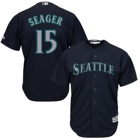 Youth Majestic Seattle Mariners 15 Kyle Seager Replica Navy Blue Alternate 2 Cool Base MLB Jersey