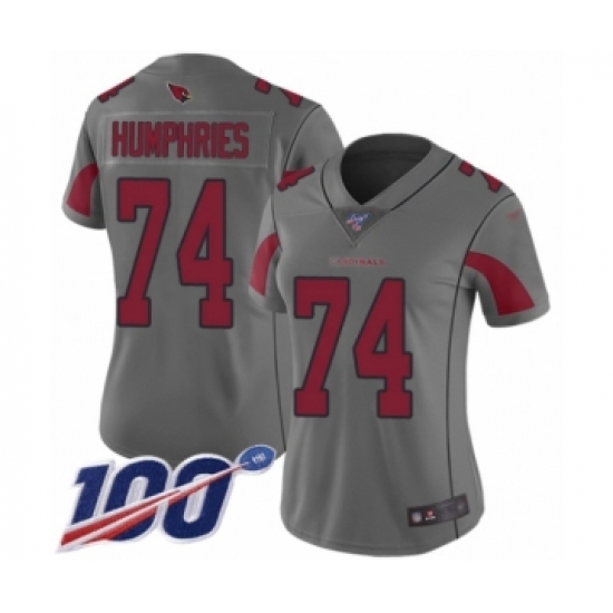 Women's Arizona Cardinals 74 D.J. Humphries Limited Silver Inverted Legend 100th Season Football Jersey