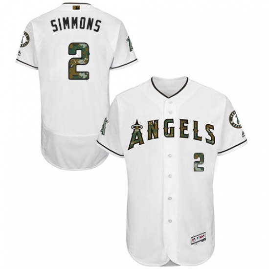 Men's Majestic Los Angeles Angels of Anaheim 2 Andrelton Simmons Authentic White 2016 Memorial Day Fashion Flex Base MLB Jersey