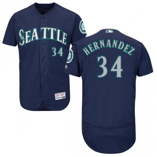Men's Majestic Seattle Mariners 34 Felix Hernandez Navy Blue Alternate Flex Base Authentic Collection MLB Jersey