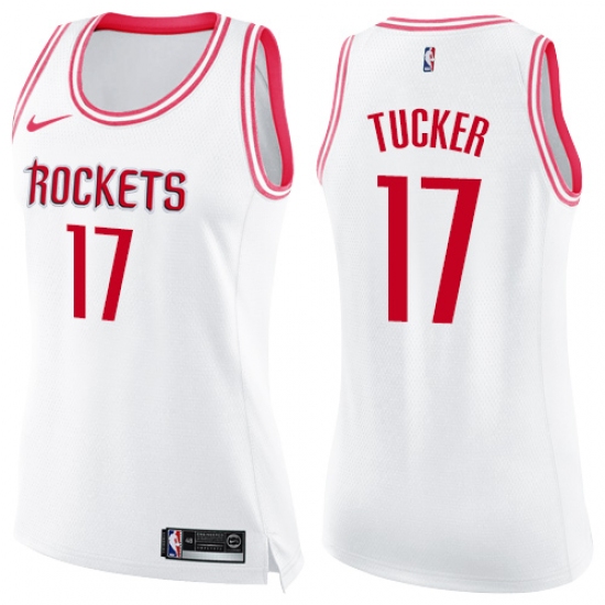Women's Nike Houston Rockets 17 PJ Tucker Swingman White Pink Fashion NBA Jersey