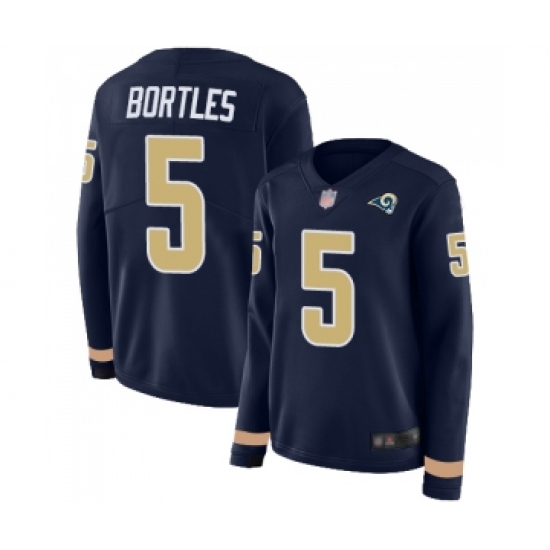 Women's Los Angeles Rams 5 Blake Bortles Limited Navy Blue Therma Long Sleeve Football Jersey