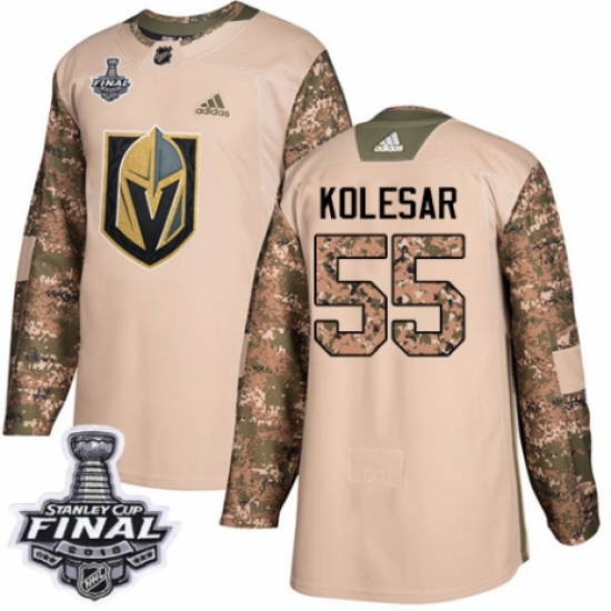 Youth Adidas Vegas Golden Knights 55 Keegan Kolesar Authentic Camo Veterans Day Practice 2018 Stanley Cup Final NHL Jersey