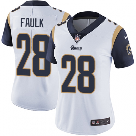 Women's Nike Los Angeles Rams 28 Marshall Faulk White Vapor Untouchable Limited Player NFL Jersey