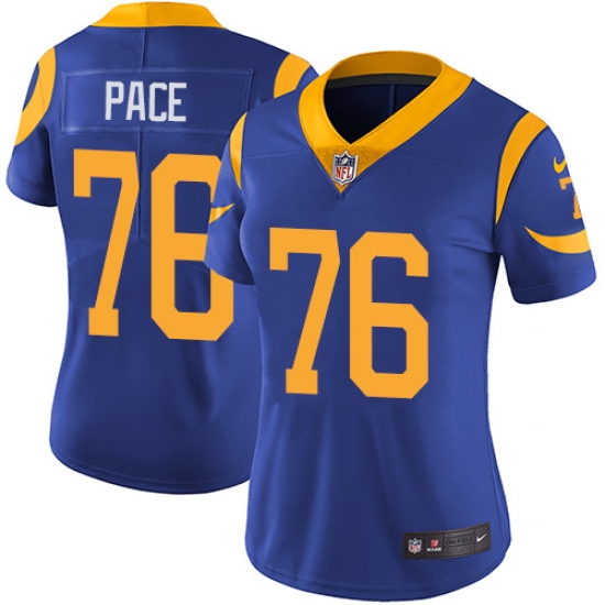 Women's Nike Los Angeles Rams 76 Orlando Pace Elite Royal Blue Alternate NFL Jersey