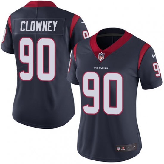 Women's Nike Houston Texans 90 Jadeveon Clowney Elite Navy Blue Team Color NFL Jersey