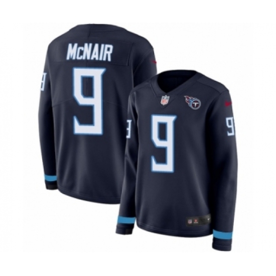 Women's Nike Tennessee Titans 9 Steve McNair Limited Navy Blue Therma Long Sleeve NFL Jersey