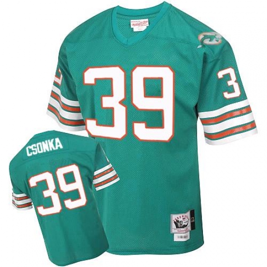 Mitchell and Ness Miami Dolphins 39 Larry Csonka Aqua Green Team Color Authentic Throwback NFL Jersey