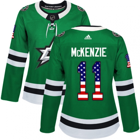 Women's Adidas Dallas Stars 11 Curtis McKenzie Authentic Green USA Flag Fashion NHL Jersey