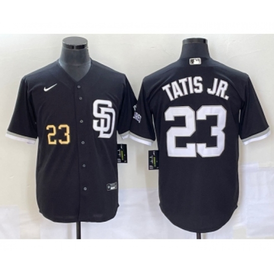 Men's San Diego Padres 23 Fernando Tatis Jr Number Black 2023 Cool Base Stitched Jersey