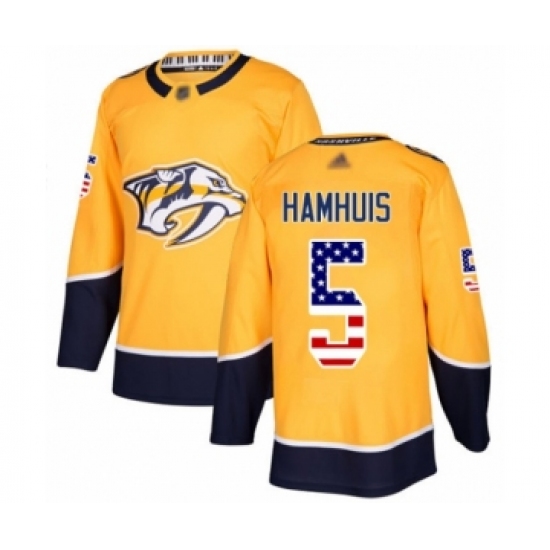 Men's Nashville Predators 5 Dan Hamhuis Authentic Gold USA Flag Fashion Hockey Jersey