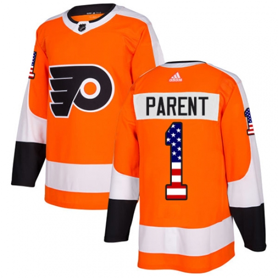Men's Adidas Philadelphia Flyers 1 Bernie Parent Authentic Orange USA Flag Fashion NHL Jersey