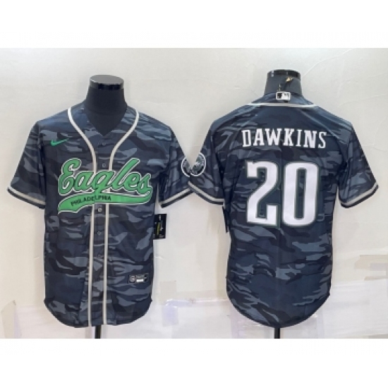 Men's Philadelphia Eagles 20 Brian Dawkins Grey Cam Cool Base Stitched Baseball Jersey