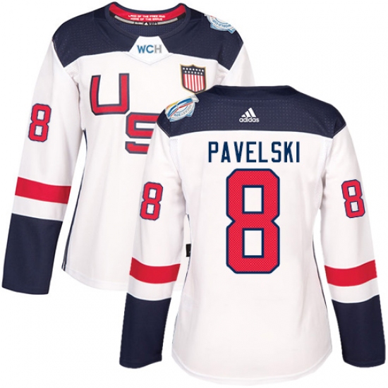Women's Adidas Team USA 8 Joe Pavelski Premier White Home 2016 World Cup Hockey Jersey