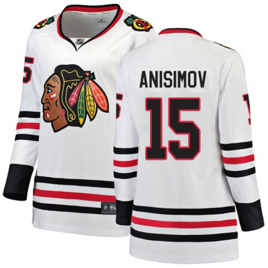 Women's Chicago Blackhawks 15 Artem Anisimov Authentic White Away Fanatics Branded Breakaway NHL Jersey