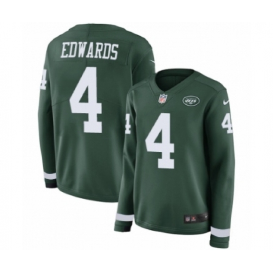 Women's Nike New York Jets 4 Lac Edwards Limited Green Therma Long Sleeve NFL Jersey
