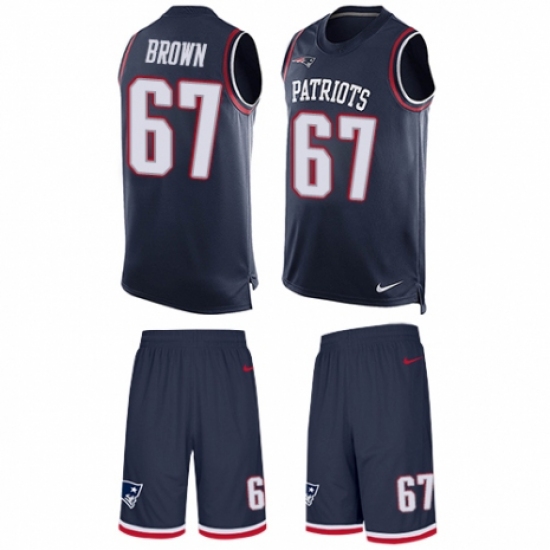 Men's Nike New England Patriots 67 Trent Brown Limited Navy Blue Tank Top Suit NFL Jersey