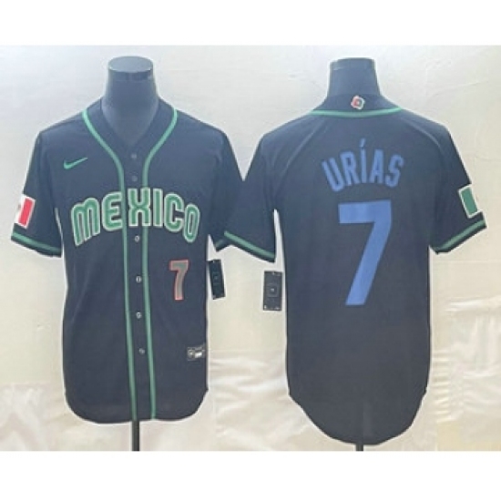 Mens Mexico Baseball 7 Julio Urias Number 2023 Black Blue World Classic Stitched Jersey
