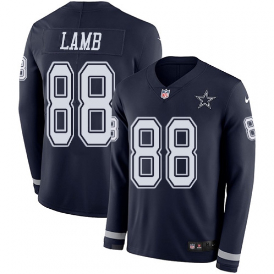 Youth Dallas Cowboys 88 CeeDee Lamb Navy Blue Team Color Stitched Limited Therma Long Sleeve Jersey