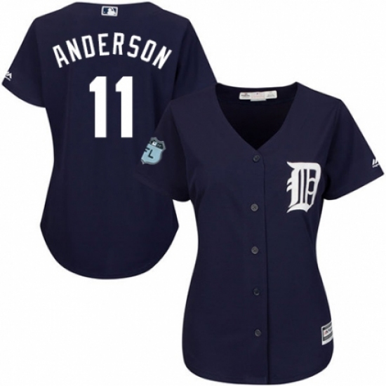 Women's Majestic Detroit Tigers 11 Sparky Anderson Authentic Navy Blue Alternate Cool Base MLB Jersey