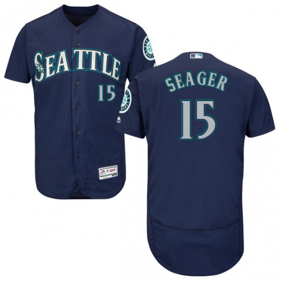 Men's Majestic Seattle Mariners 15 Kyle Seager Navy Blue Alternate Flex Base Authentic Collection MLB Jersey