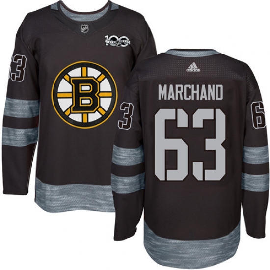 Men's Adidas Boston Bruins 63 Brad Marchand Premier Black 1917-2017 100th Anniversary NHL Jersey