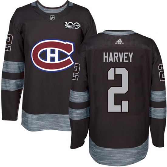 Men's Adidas Montreal Canadiens 2 Doug Harvey Authentic Black 1917-2017 100th Anniversary NHL Jersey