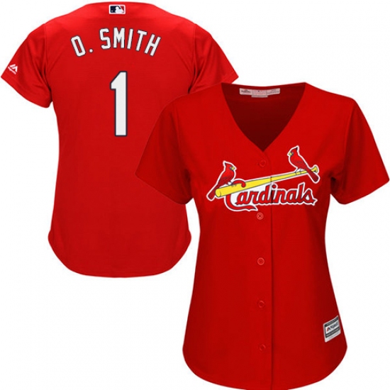Women's Majestic St. Louis Cardinals 1 Ozzie Smith Replica Red Alternate Cool Base MLB Jersey