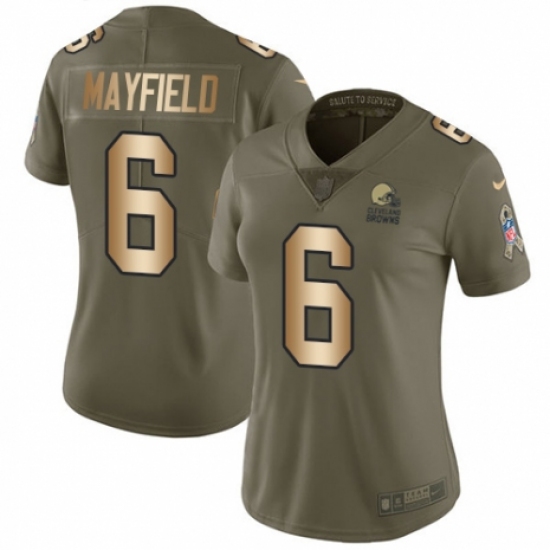 Women's Nike Cleveland Browns 6 Baker Mayfield Limited Olive Gold 2017 Salute to Service NFL Jersey
