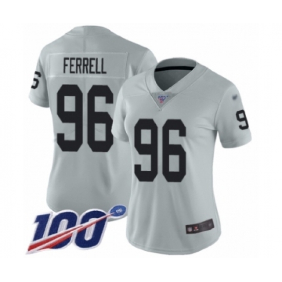 Women's Oakland Raiders 96 Clelin Ferrell Limited Silver Inverted Legend 100th Season Football Jersey