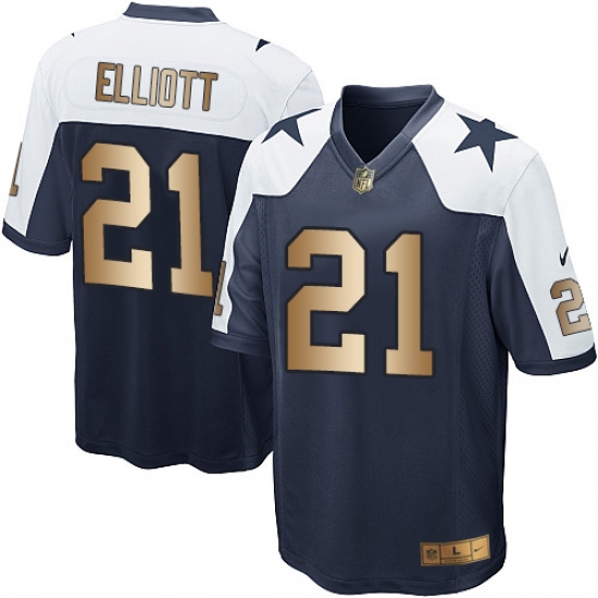 Youth Nike Dallas Cowboys 21 Ezekiel Elliott Elite Navy/Gold Throwback Alternate NFL Jersey
