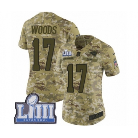 Women's Nike Los Angeles Rams 17 Robert Woods Limited Camo 2018 Salute to Service Super Bowl LIII Bound NFL Jersey