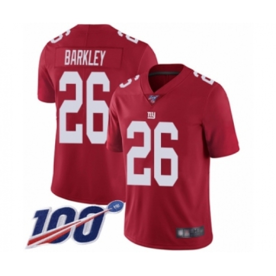 Men's New York Giants 26 Saquon Barkley Red Limited Red Inverted Legend 100th Season Football Jersey