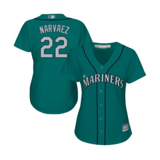 Women's Seattle Mariners 22 Omar Narvaez Replica Teal Green Alternate Cool Base Baseball Jersey