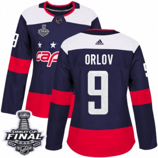 Women's Adidas Washington Capitals 9 Dmitry Orlov Authentic Navy Blue 2018 Stadium Series 2018 Stanley Cup Final NHL Jersey