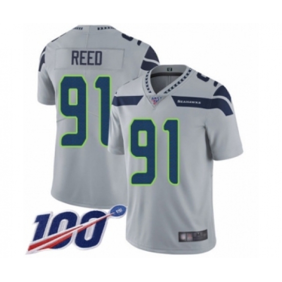 Men's Seattle Seahawks 91 Jarran Reed Grey Alternate Vapor Untouchable Limited Player 100th Season Football Jersey