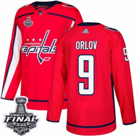 Men's Adidas Washington Capitals 9 Dmitry Orlov Premier Red Home 2018 Stanley Cup Final NHL Jersey