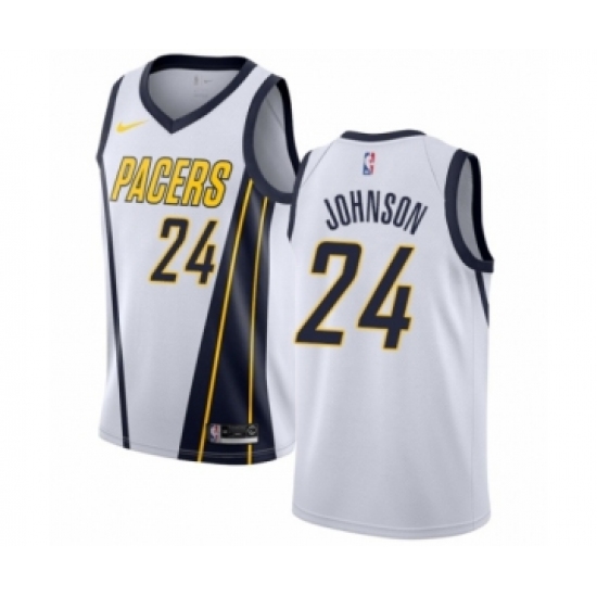 Men's Nike Indiana Pacers 24 Alize Johnson White Swingman Jersey - Earned Edition