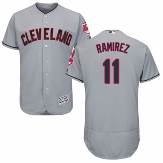 Men's Majestic Cleveland Indians 11 Jose Ramirez Grey Road Flex Base Authentic Collection MLB Jersey