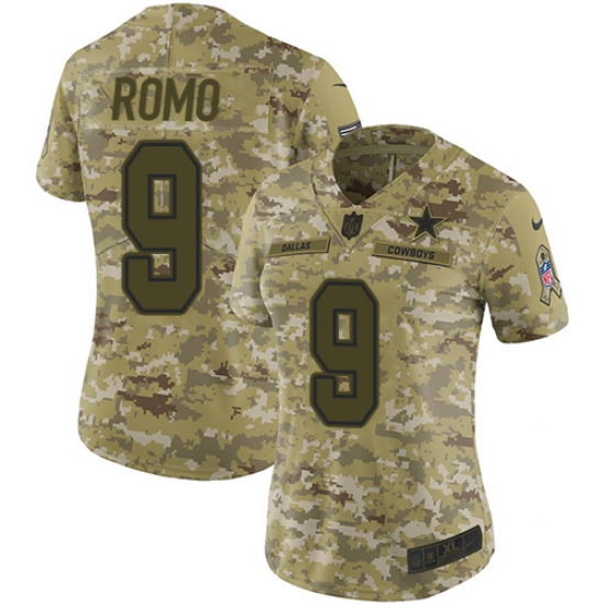 Women's Nike Dallas Cowboys 9 Tony Romo Limited Camo 2018 Salute to Service NFL Jersey