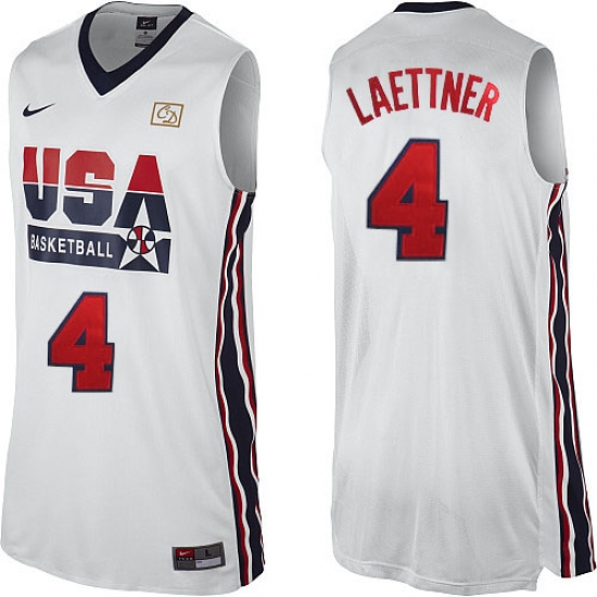 Men's Nike Team USA 4 Christian Laettner Swingman White 2012 Olympic Retro Basketball Jersey